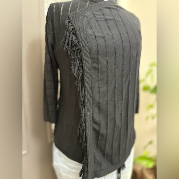 Additions by Chico’s Black Open Front Tassel Cardigan | Size Medium - Picture 4 of 6